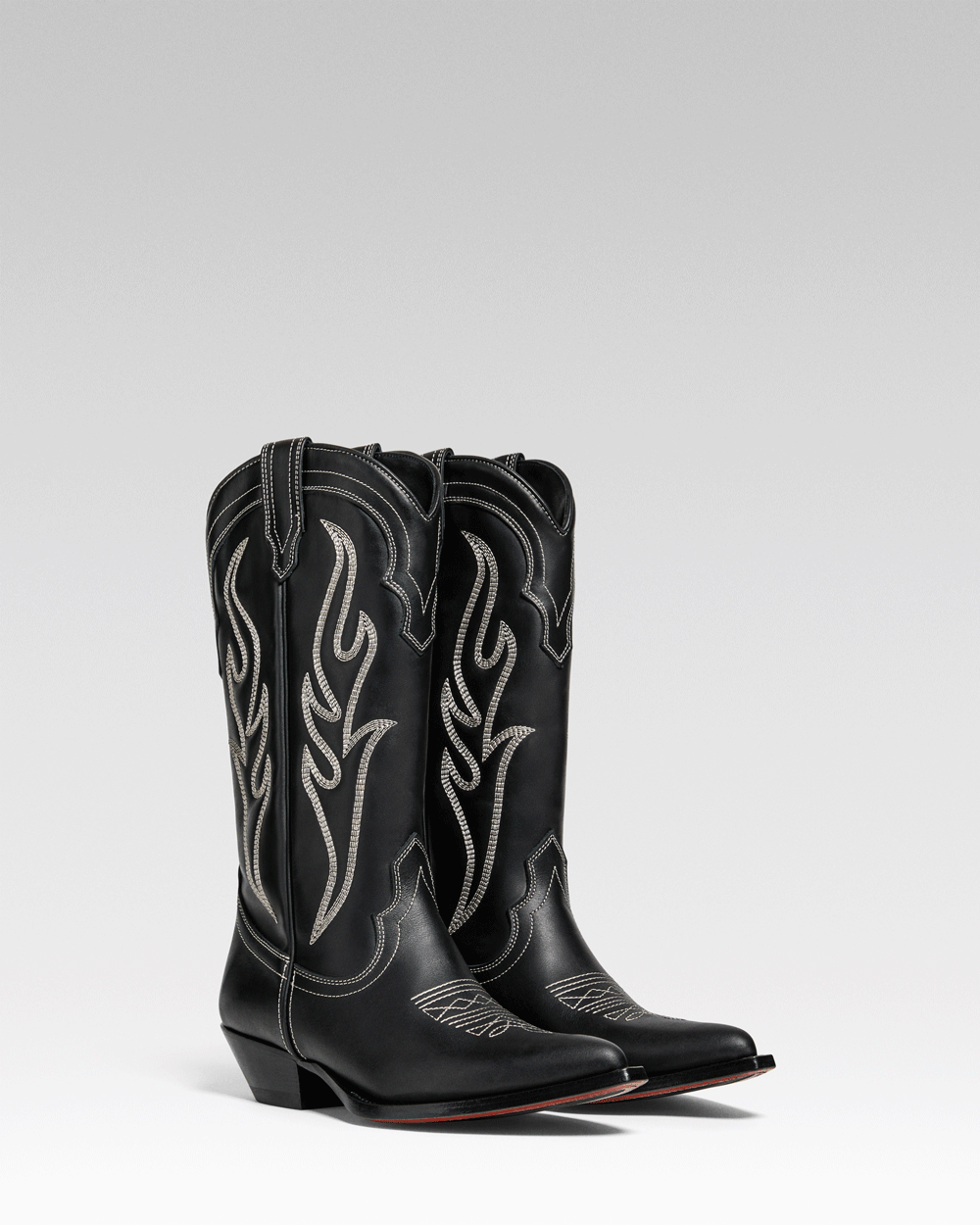 SANTA FE Women's Cowboy Boots in Black Calfskin | Off-White Embroidery