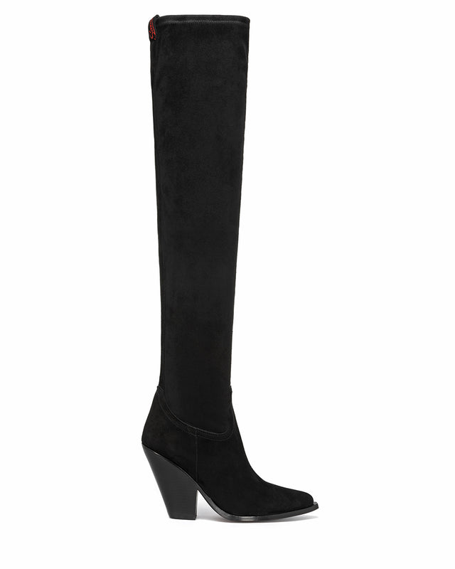 VILLA HERMOSA Women's Over The Knee Boots in Black Stretch Suede