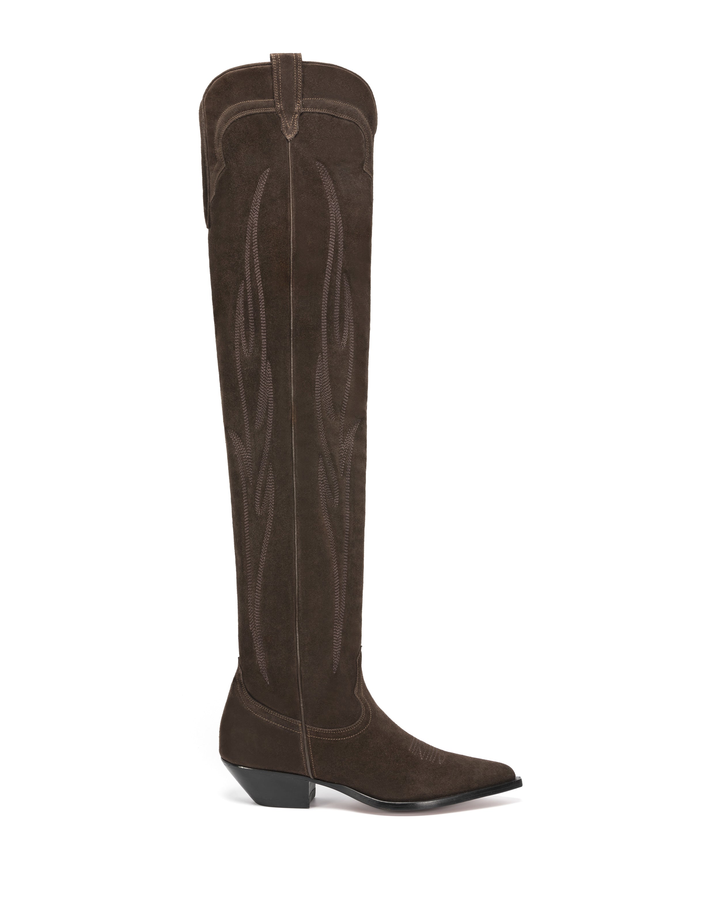 Hermosa Women's Over The Knee Boots in Brown Suede | On Tone Embroidery 01