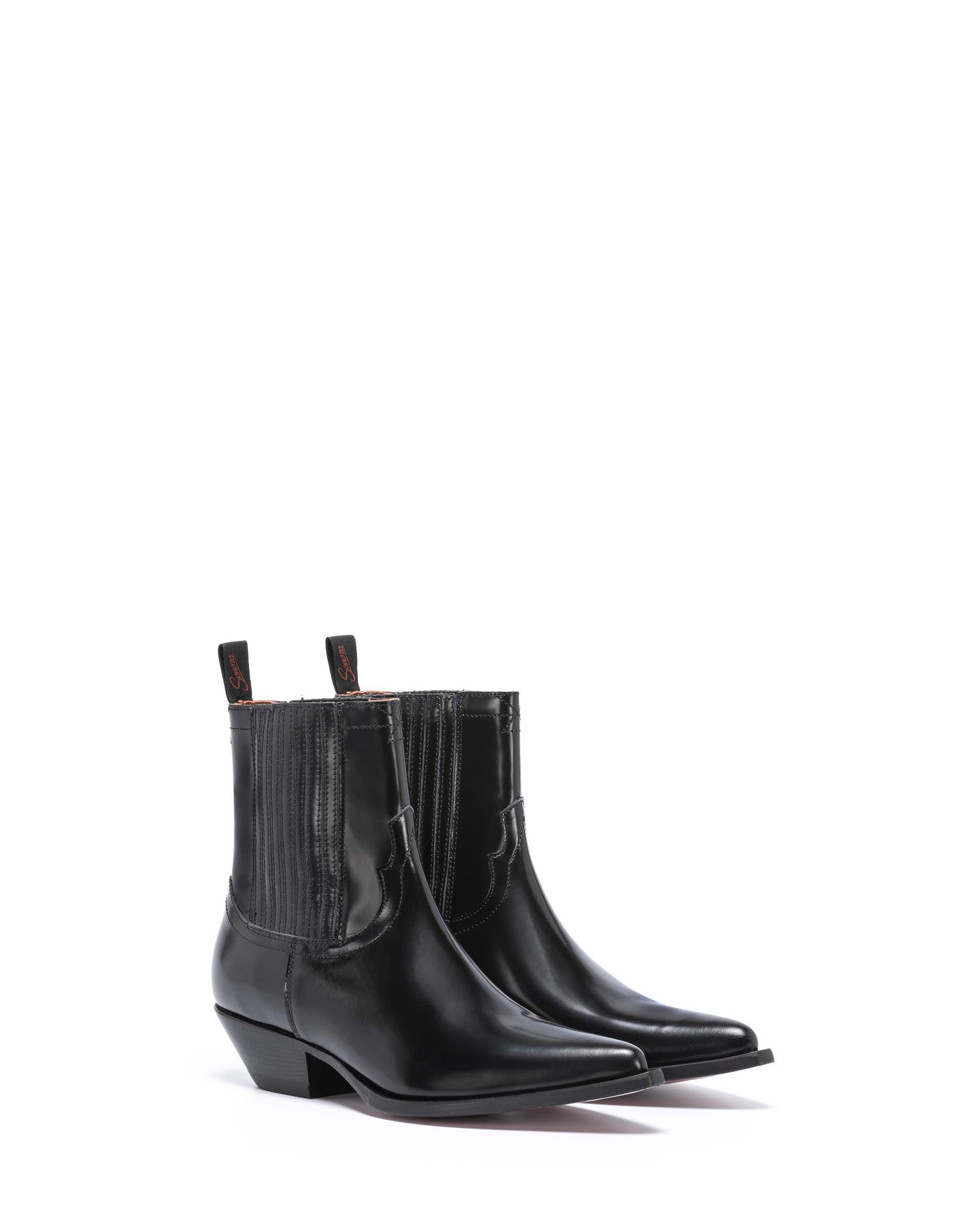 HIDALGO Women's Ankle Boots in Black Brushed Calfskin_Front_01